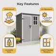 thumbnail image 5 of Lofka 5x3 FT Resin Outdoor Storage Shed with Floor, Lockable Waterproof Garden Shed for Backyard Patio Gray White, 5 of 11