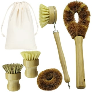 Bamboo Dish Brush Set, 4 Pcs Palm Wooden Dish Scrubber Brush
