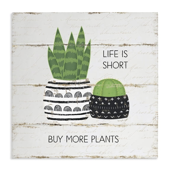 Stupell Industries Bohemian Life Is Short Cacti Succulents Wood Textured Design Canvas Art, 17 x 17, by Jennifer Pugh