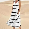thumbnail image 2 of CHUANK Robes Soleil Femmes Été Décontracté Sans Manches Lin Coton Fluide Poche Longue Maxi Robes d'Été pour Femmes Couleur Unie Grande Taille Robe pour Femmes Col en V Robe de Collation des Grades, 2 of 5
