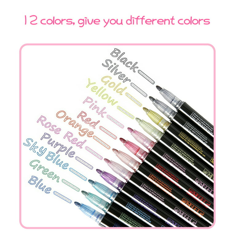 12 Colors Glitter Marker Pens Set Paint Pens for Black Paper Y1K6