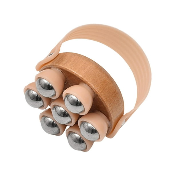 Masajeador de mano portátil con rodillo manual para abdominales y pies. Marrón claro