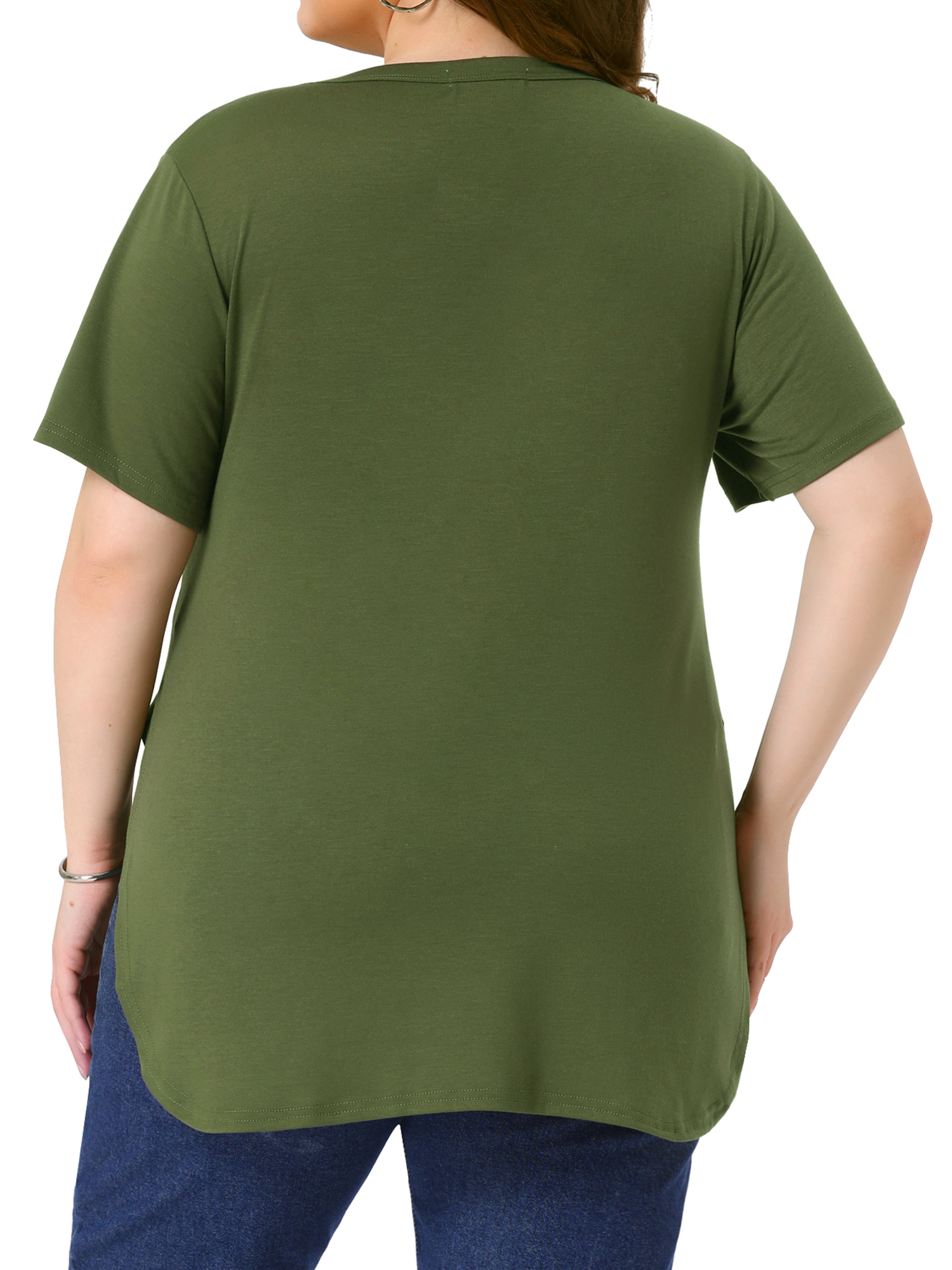 DARING DIVA Women's Plus Top Round Neck Side Split Hem T-Shirts 4X Army Green