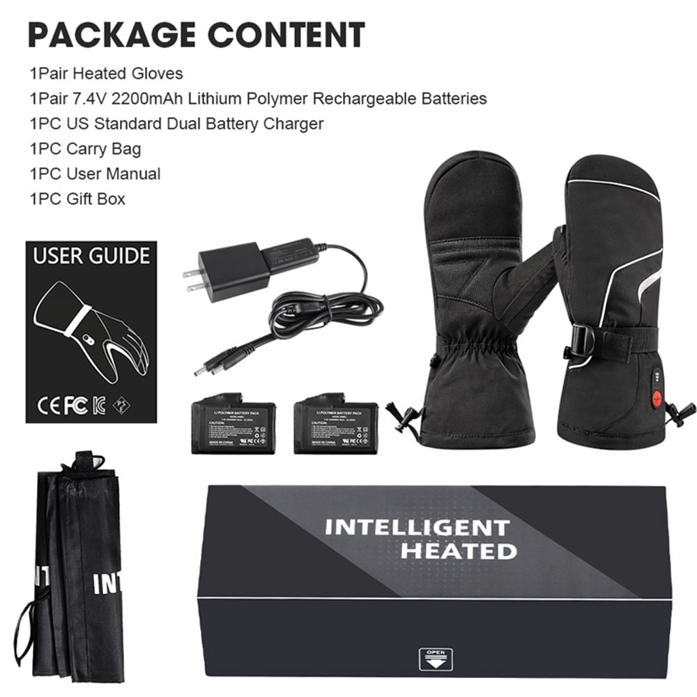 Savior Heat 7.4V 2200 mAh Rechargeable Battery Heating Gloves, Winter Warmth and Cold Protection Heated Ski Mittens Gloves
