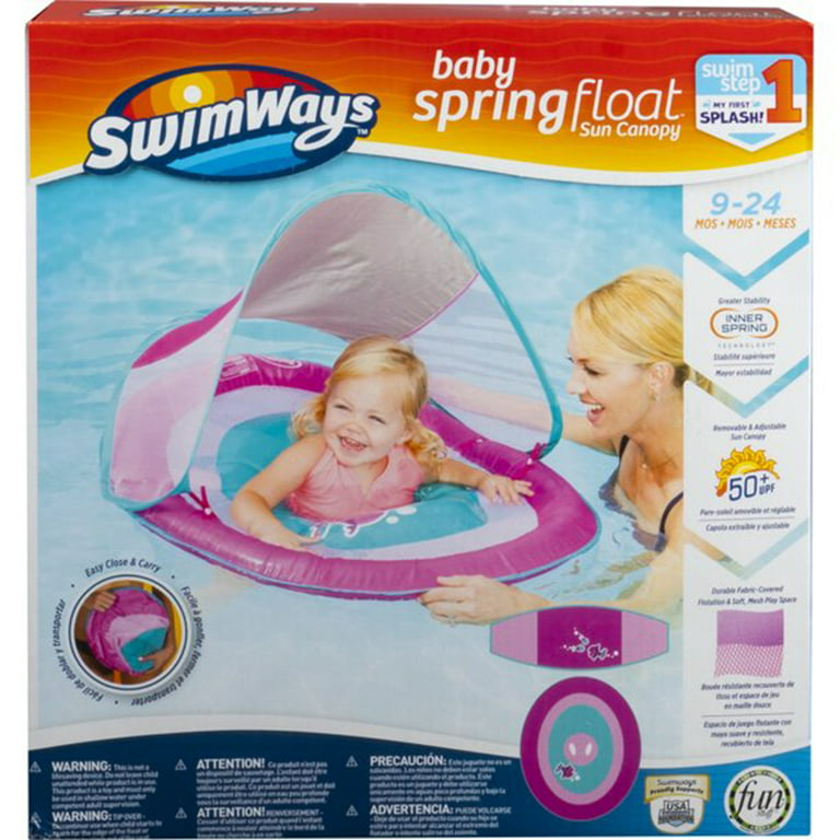 SwimWays Baby Spring Inflatable Round Pool Float w/ Protective Sun Canopy  for Kids 9 to 24 Months, Pink Fish