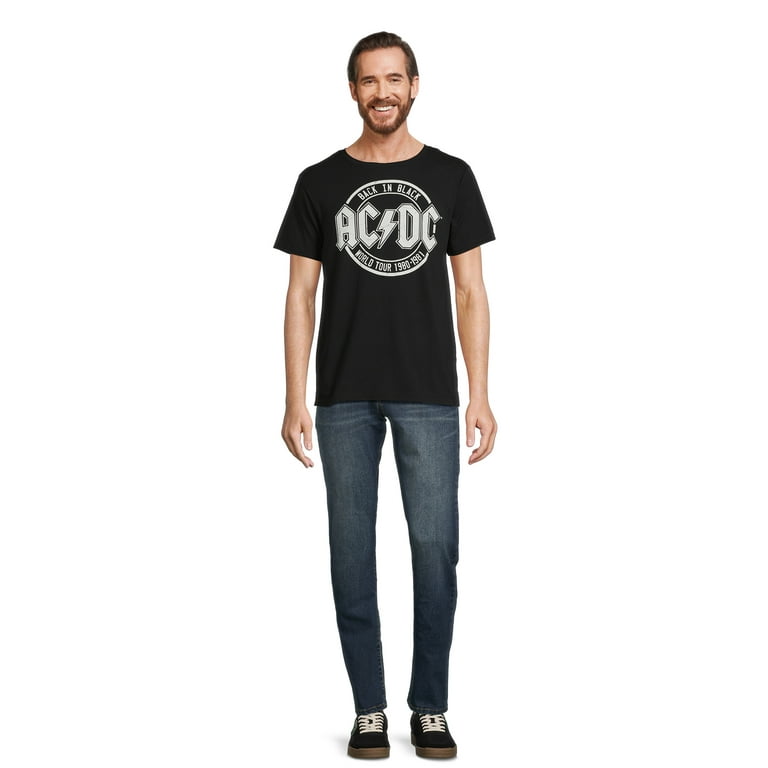【 JEANS】80s graphic back print t-shirt in black AC/DC Back In Black World Tour Men's & Big Men's Band