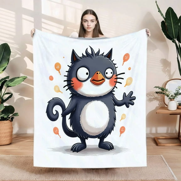 Cozy Flannel Blanket with Playful Penguin Design - Soft Warm and Durable for Sofa Travel Bed and Chair - Perfect for Snuggling