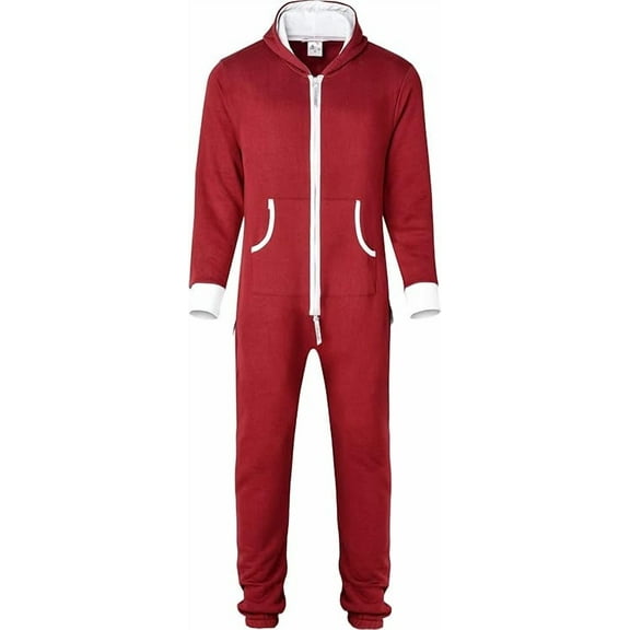Men’s Onesies, Unisex Plain One-Piece Pajama Jumpsuit – Hooded Plain Onesies for Men, Cozy Adult Loungewear Playsuit