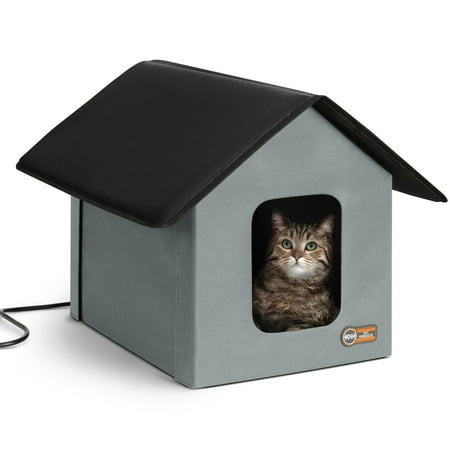 K&H Pet Products Heated Cat House for Outdoors Cat Shelter Gray/Black 22 X 19 X 17 Inches