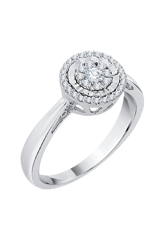Diamond Cluster Engagement Ring in Sterling Silver (1/4 cttw) (I-Color, SI3-I1 Clarity) (Size-9.5)