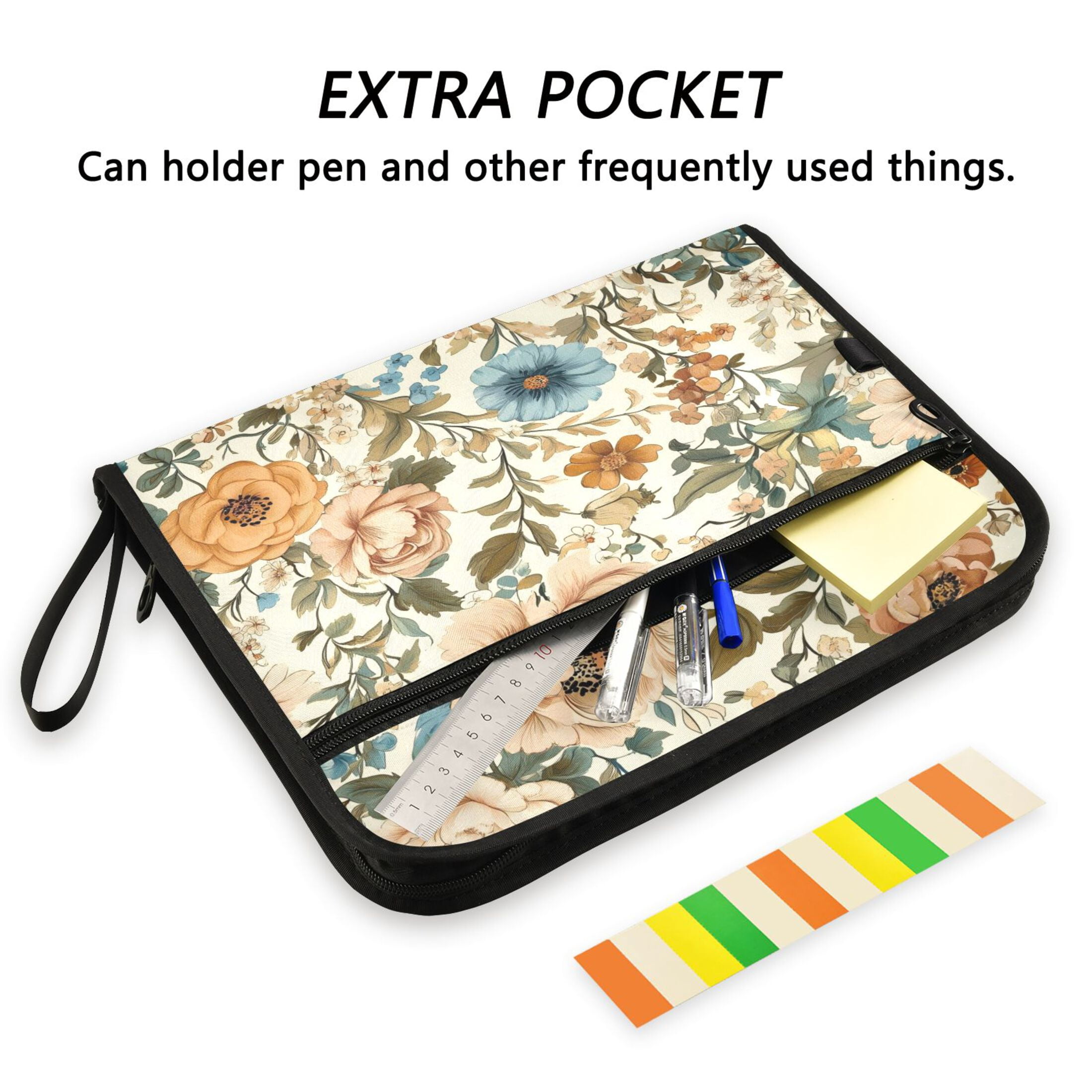 Accordion File Organizer with Zip Closure 13 Pockets Expanding File Folder Letter A4 Paper Document Organizer for Home Office Beautiful Vintage Floral