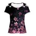 thumbnail image 5 of HaoXianJian Womens Trendy Cold Shoulder Short Sleeve T Shirts Floral Print Crisscross Casual Loose Tunic Top Blouse Shirts 2025 Summer Off Shoulder Top, 5 of 5