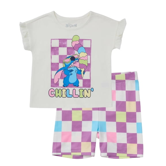 Disney Lilo & Stitch Outfit for Girls, Short Sleeve T-Shirt & Stretch Shorts Set, Stitch Clothes for Girls (Multi, 3T)