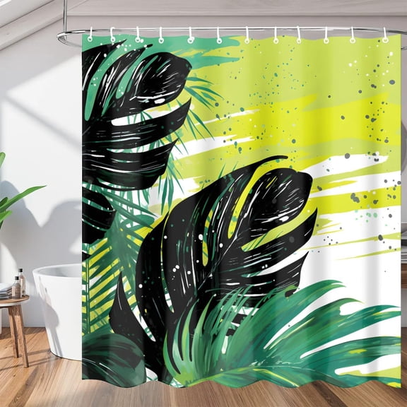 Tropical Green Leaf Shower Curtain, Waterproof Fabric Shower Curtain, Washable Polyester Bath Curtain for Bathroom Decor 36"W X 72"H