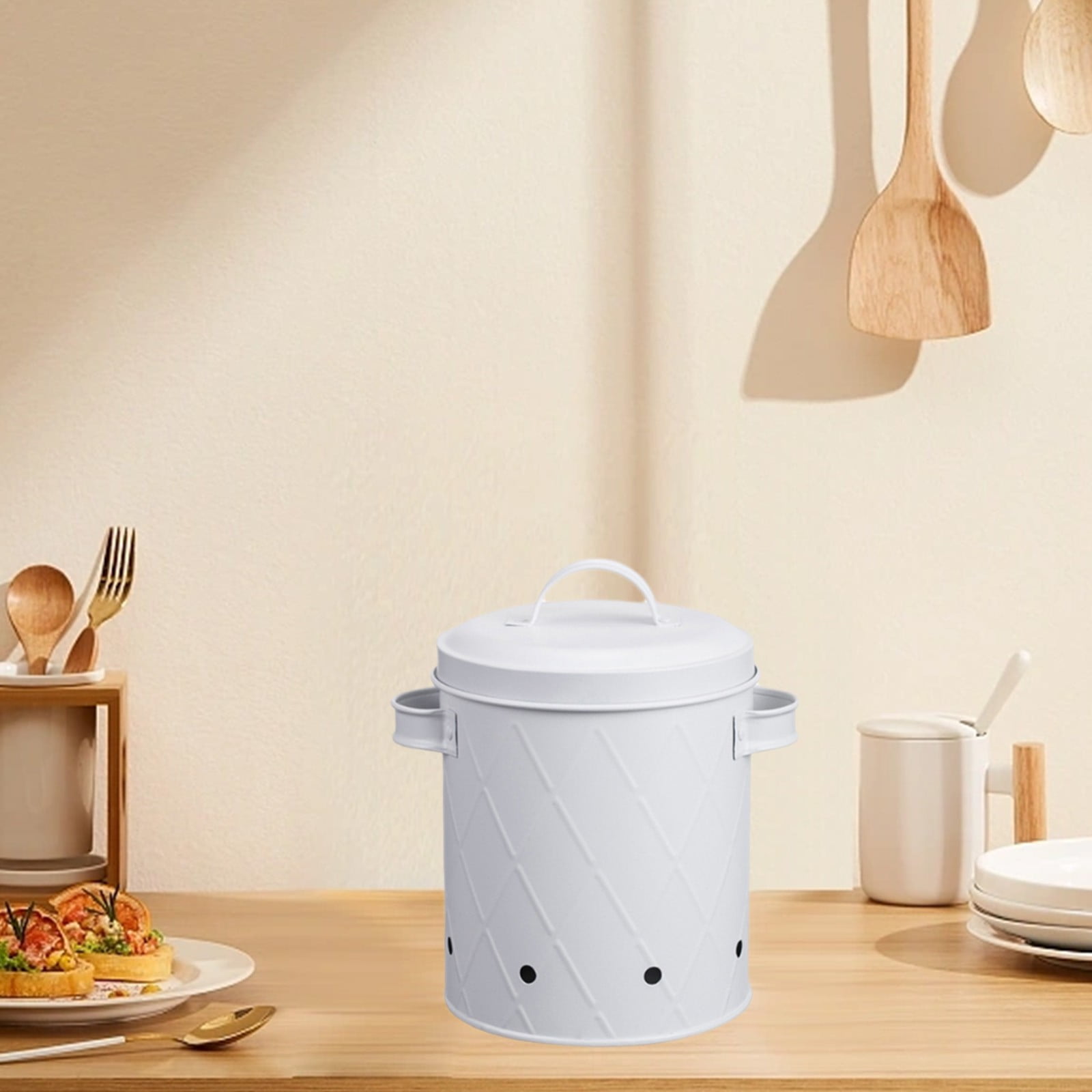 Mesh Storage Bin, Wire Basket, Kitchen Potato Onion Garlic Storage Container, Iron Metal Bucket with Lid, Ventilated Produce Keeper, 1 Count