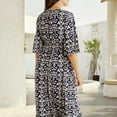 thumbnail image 3 of Casual Print V-Neck Long Dress, 2024 Dress Plus Size Summer Floral Dress, 3/4 Sleeve Flowy Dresses for Women, 3 of 7