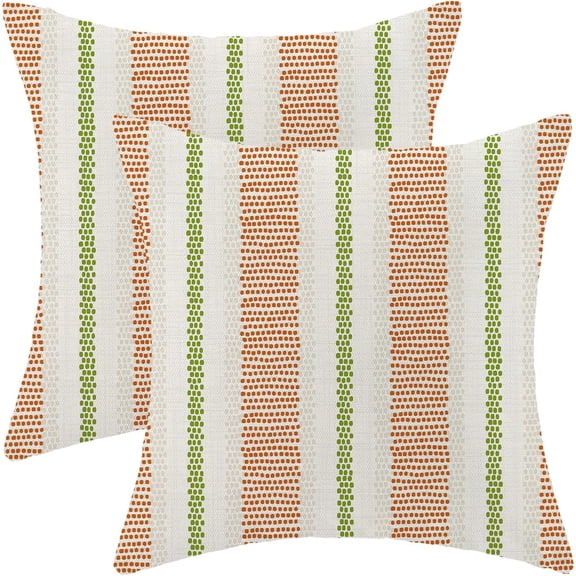 Burnt Orange Sage Green Outdoor Pillow Covers 18 x 18 Inch,Fall Boho Polka Dots Striped Decor Throw Pillows for Couch Bed,Geometric Farmhouse Decorative Pillowcase Linen Cushion Cover Set of 2