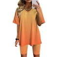 thumbnail image 2 of Kaemgyyd Workou 2 Piece Outfits for Women Summer Oversized V Neck T Shirt Leggings Hot Shot Lounge Sets Tracksuit, 2 of 4