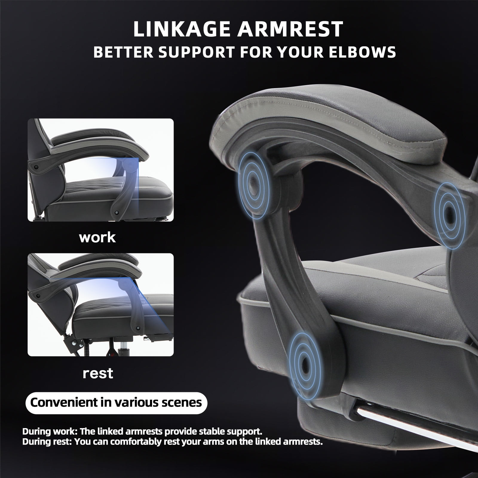 Gaming Chair, Video Game Chair with Retractable Footrest and Lumbar Support, High Back Ergonomic Computer Chair, PU Leather Gamer Chairs