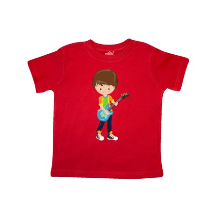 

Inktastic Rock Boy Brown Hair Boy Playing Guitar In Band Gift Toddler Boy Girl T-Shirt