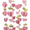 Mybbshower Gold Pink 3D Paper Heart Crown Garland Girl Princess Birthday Party Nursery Room Decor Balloon Tail Pack of 5
