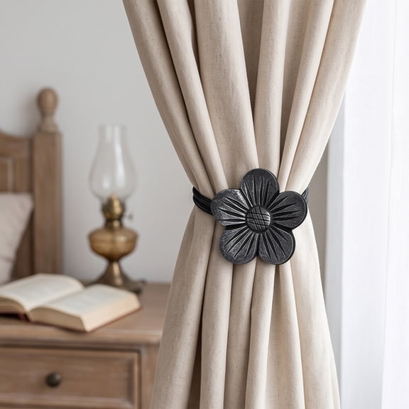 Werulen Vintage Resin Flower Magnetic Curtain Tiebacks, Retro Floral Drapery Holdbacks with Strong Magnets, No Drill Curtain Holders, Decorative Window Curtain Clips, Magnetic Curtain Tiebacks