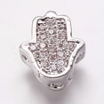 thumbnail image 2 of Brass Cubic Zirconia Beads Hamsa Hand/Hand of Fatima/Hand of Miriam Clear Platinum 9.5x8.5x4mm Hole: 2mm, 2 of 2