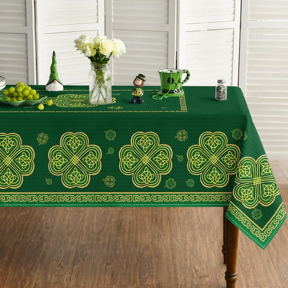 St. Patrick''s Day Tablecloth 60×84 Inch Rectangular, Green Shamrock Vintage Washable Seasonal Table Cover for Party Picnic Dinner Decor