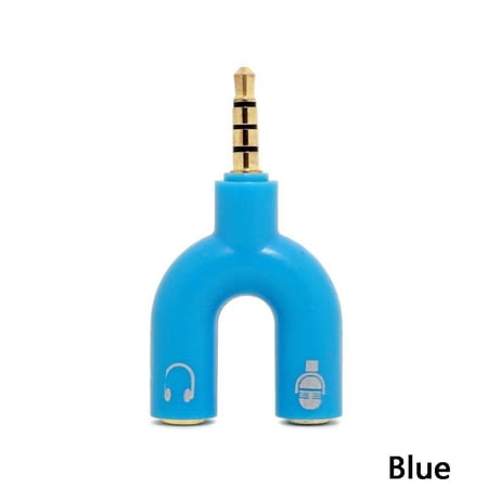 Ear Headset Splitter 3.5mm Adapter Jack Stereo Plug Earphone Splitter Adapters Mic&Headphone Audio Splitter BLUE