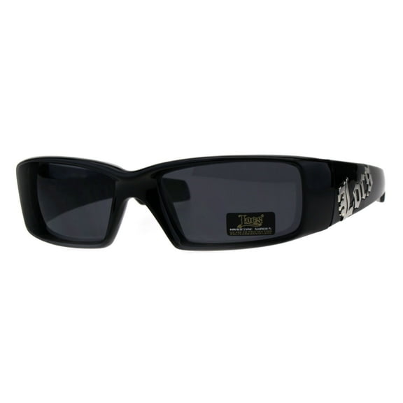Locs Classic 90s Cholo Gangster Narrow Rectangular All Black Warp Sunglasses Shiny