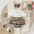 thumbnail image 3 of WUXIAN Children Newborn Girls Lace Short Sleeve Plaid Ribbed Romper Bodysuits Headbands Set Comfort Baby Streetwear, 3 of 4