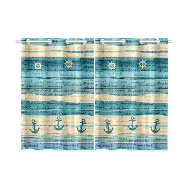 Cadecor Nautical Window Kitchen Curtain Anchor Pattern Window Treatment Panel Curtains 26x39 Inches Set Of 2 Walmart Com Walmart Com