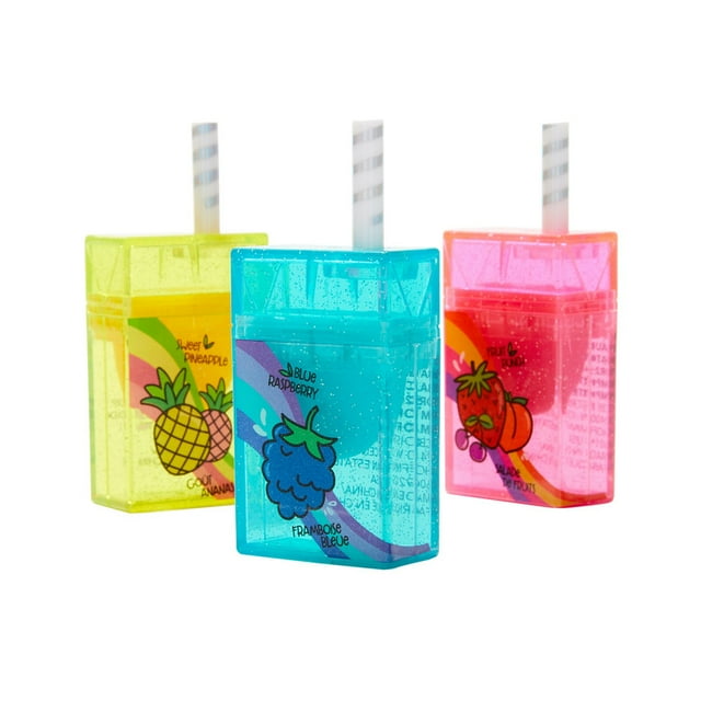 Claire's Lip Gloss 3 pack Juice Boxes, pinaple, blue raspberry, and fruit punch flavored