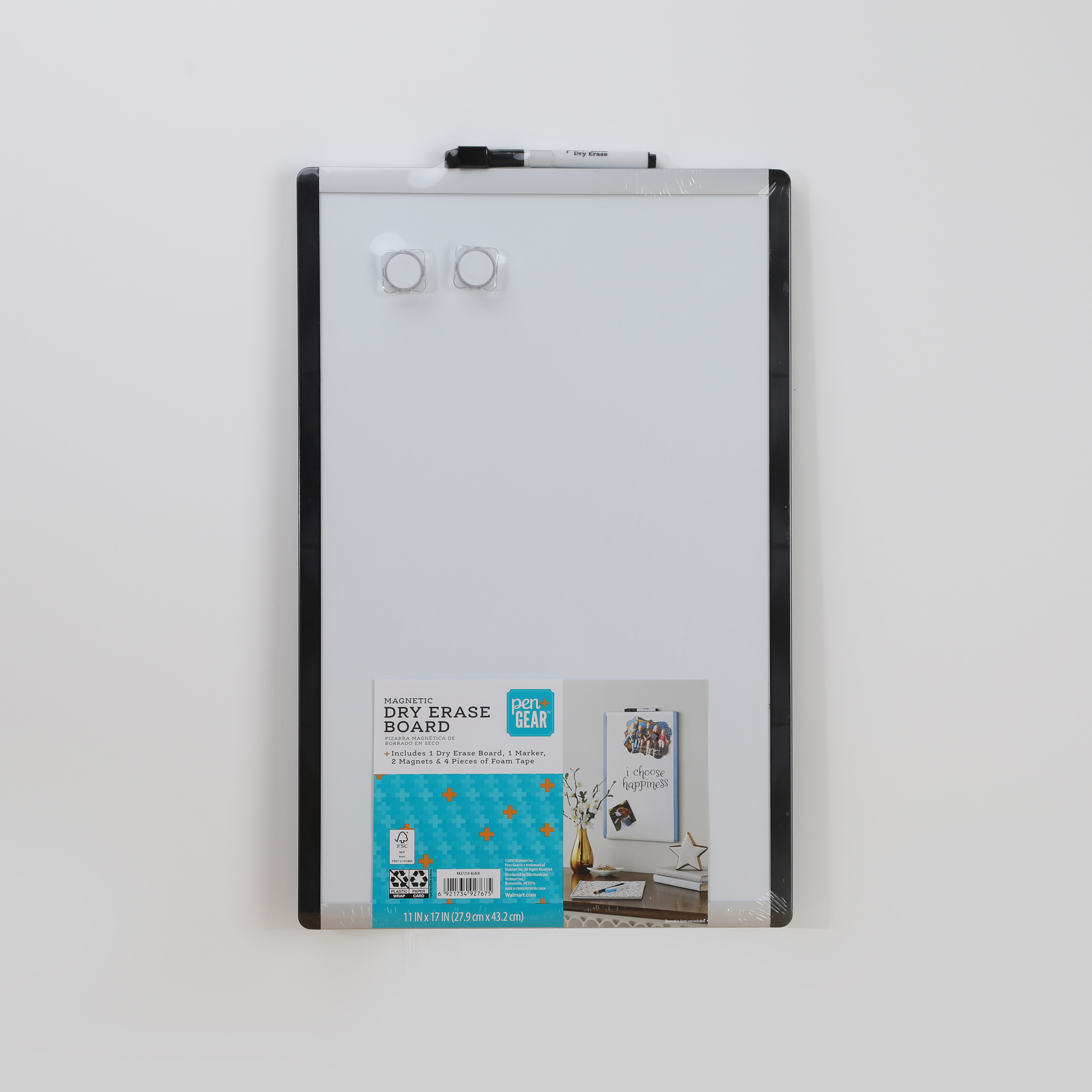 Pen + Gear Dry Erase WhiteBoard, 11” x 17” ,  Black, Plastic and Alu Frame.