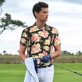 thumbnail image 3 of KLL Rose Flowers Print Men's Short Sleeve Golf Polo,Three-Button Polo Shirts Summer Fashion Golf Shirt-XX-Large, 3 of 6
