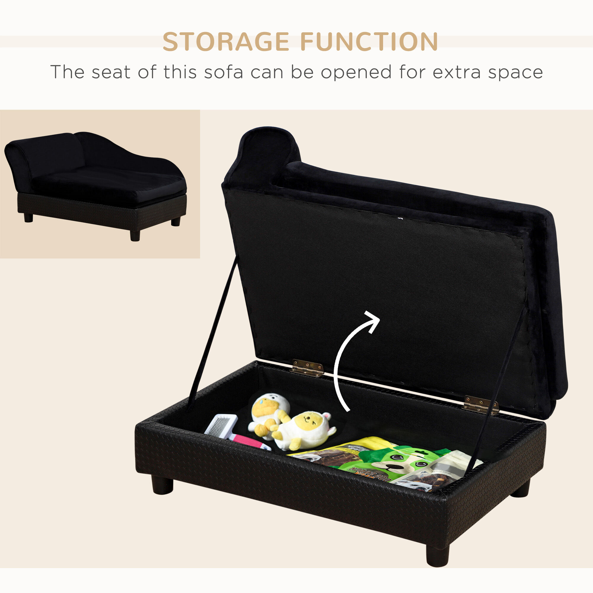 Orthopedic Dog Bed, Pet Sofa Dog Sofa for Small Dogs with Storage, Black, Black Dog Bed,Foam,Polyester,Wood Cat Bed, Pet Supplies Pet Beds & Furniture
