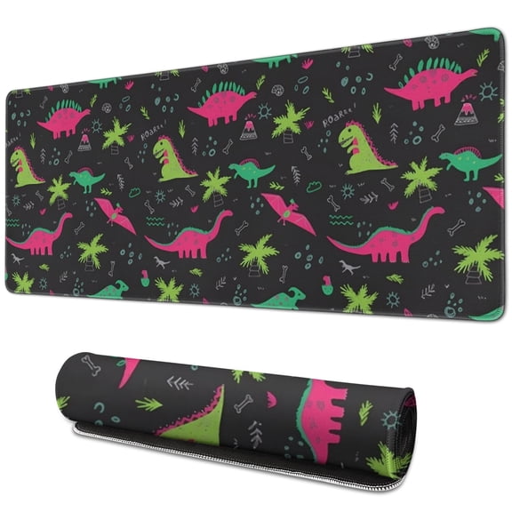 Long Mouse Pads for Desk,Colorful Dinosaurs Plants Pattern Desk Mats on Top Of Desks, Desk Mouse Pad Extra Large with 3mm Non-Slip Base and Stitched Edge for Gaming,Office,Work,Home 31.5"x11.8"