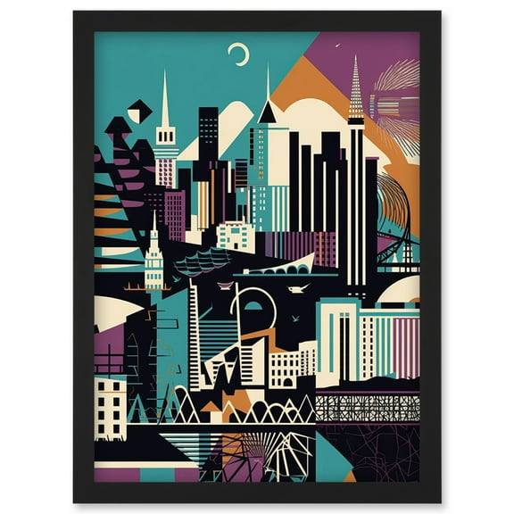 Dundee City Modern Abstract Geometric Cityscape Artwork Framed Wall Art Print A4