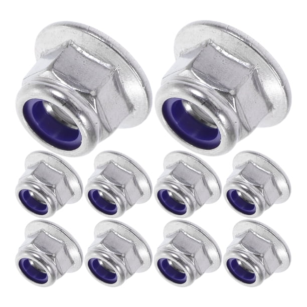 50 tuercas de seguridad de brida hexagonal de acero inoxidable con inserto de nailon, diseño autoblocante, herramientas de fijación seguras para construcción y uso industrial