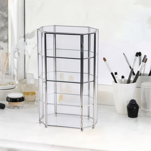 Estuche de exposición de joyería de vidrio transparente, organizador de cosméticos de 16,5x10x28,5 cm con soporte de Perfume de 4 niveles para salón