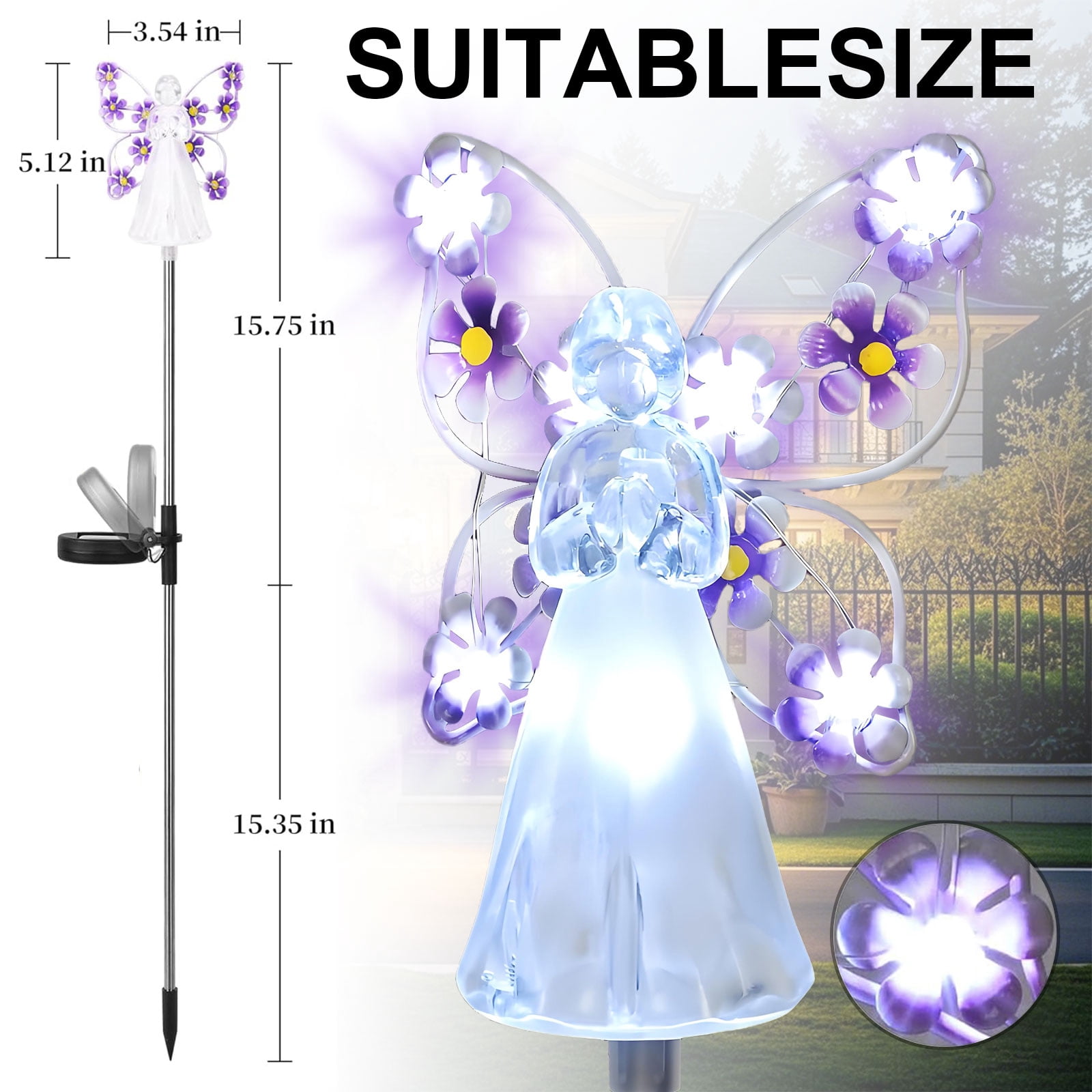 Rirool Solar Angel Stake Lights - 4 Pack Multicolor LED Garden Decor, Cemetery Memorial Lights for Graves - Waterproof Outdoor Solar Lights for Yard, Pathway