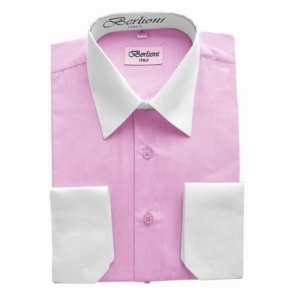 Berlioni Two Tone French Contrast Convertible Cuff Long Sleeve Dress Shirt (Men's XL 36-37)