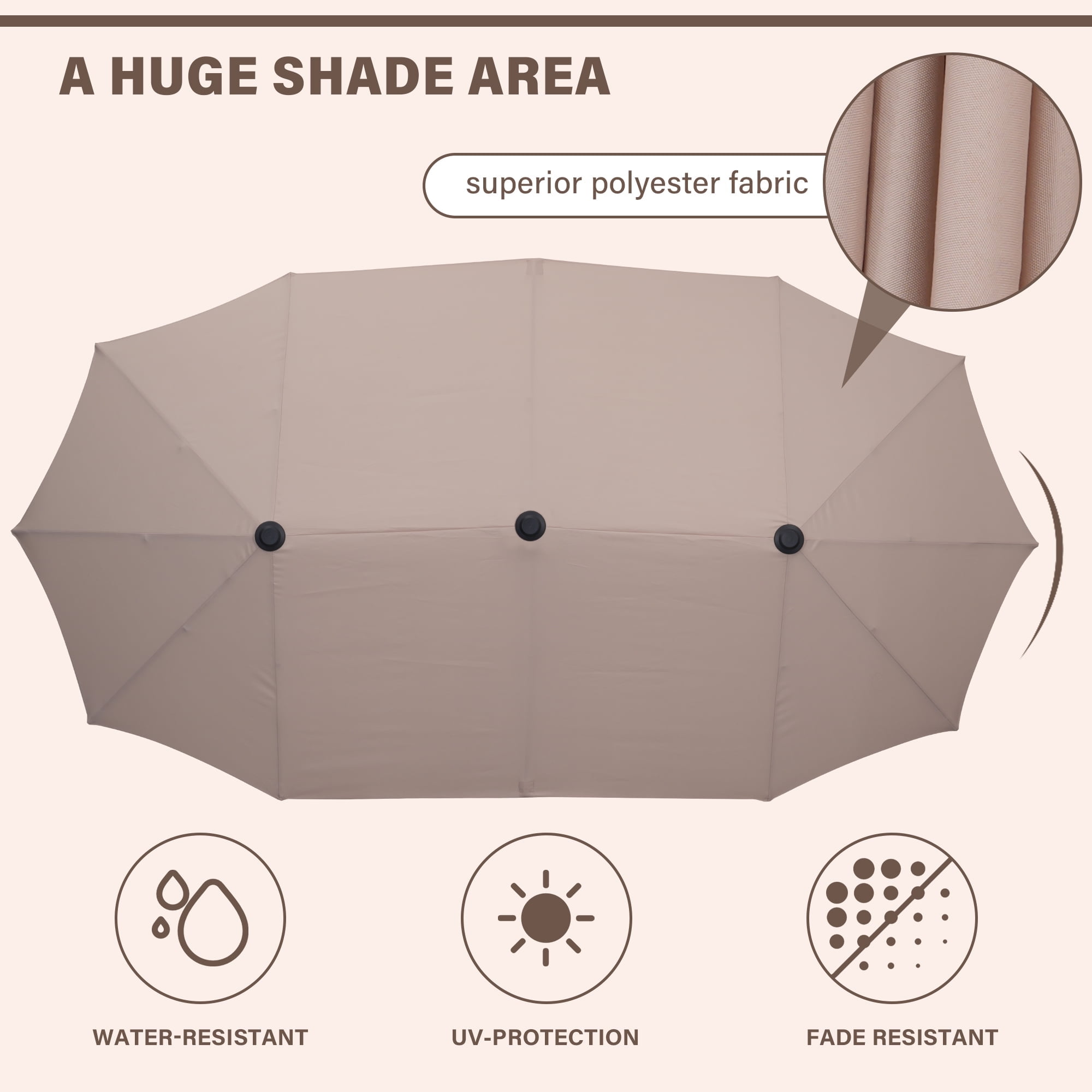 Ainfox 13ft Large Patio Umbrella,Outdoor Double-Sided Rectangle Market Heavy Duty Umbrellas without Base, Khaki