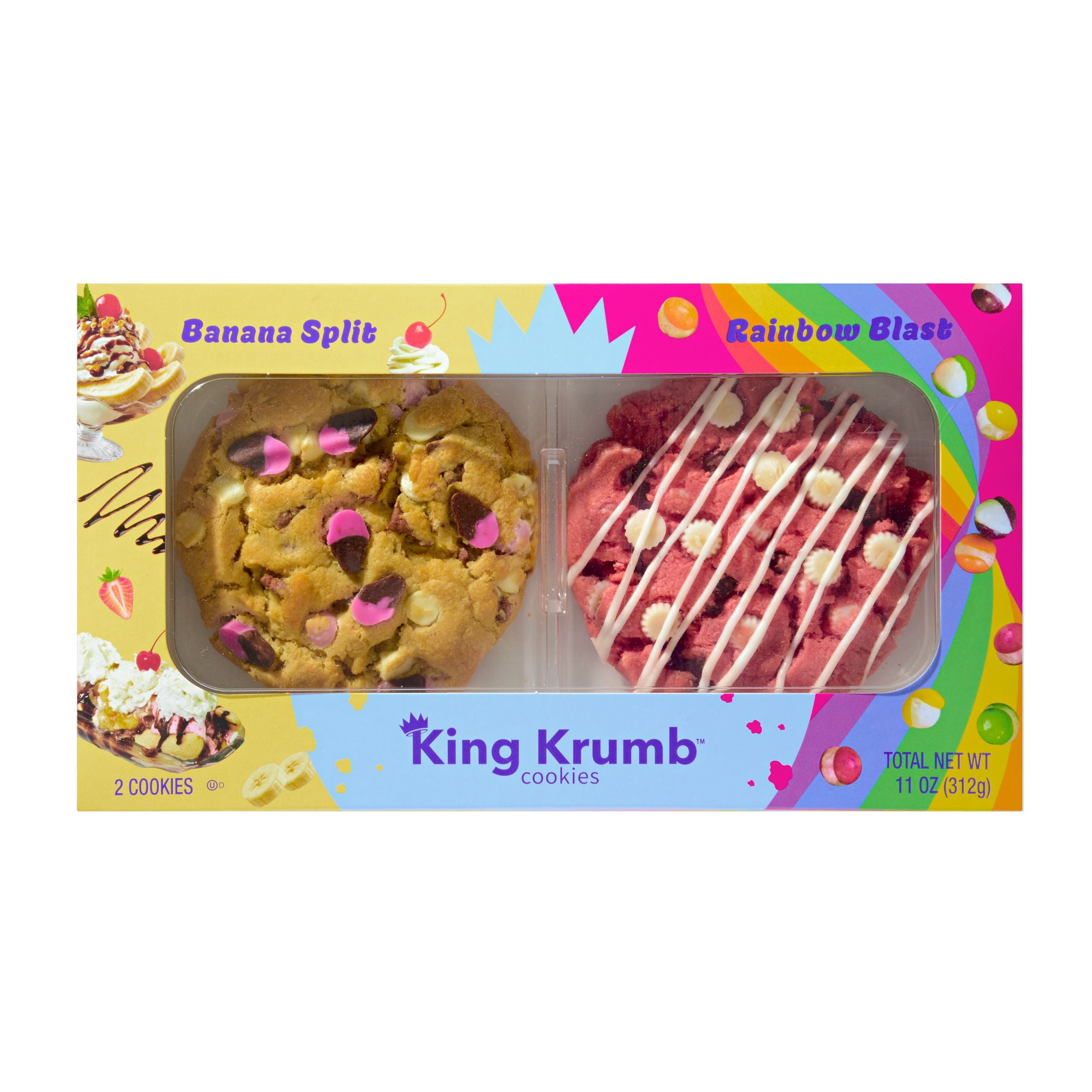 King Krumb Limited Edition Banana Split & Rainbow Blast Soft Baked Bakery Cookies, Ready to Eat Gourmet Cookies, 11 oz, 2 Count