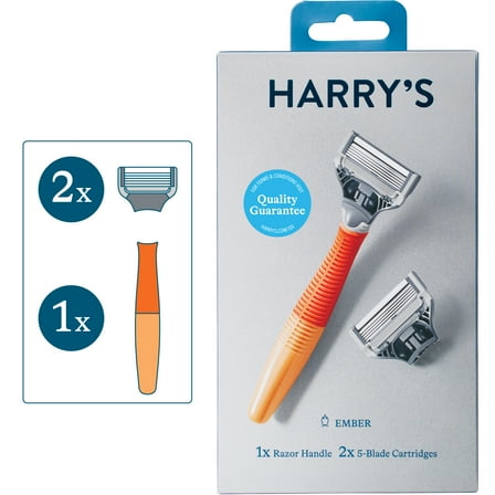 Harry's Shaving Razor for Men with 2 Razor Blade Refill Cartridges, Ember Orange