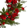 thumbnail image 2 of Nearly Natural Plum Blossom Pine Wreath in Red, 2 of 2