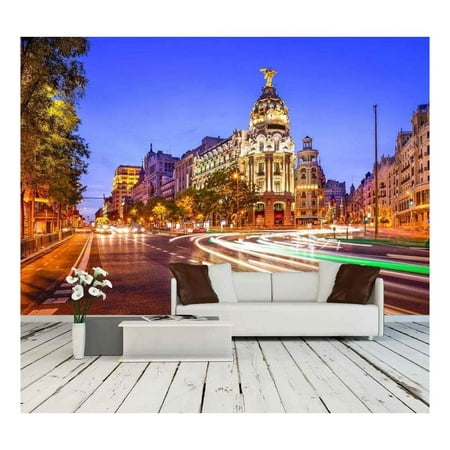 wall26 - Madrid, Spain Cityscape at Night. - Removable Wall Mural | Self-Adhesive Large Wallpaper - 66x96 (Best Real Madrid Wallpapers)