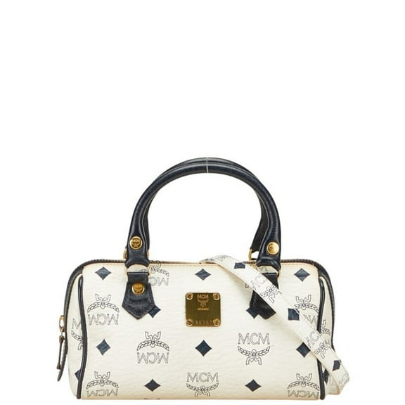 Pre-Owned MCM Visetos Monogram Mini Boston Bag/Shoulder Bag, 2-Way, White/Black... (Good)