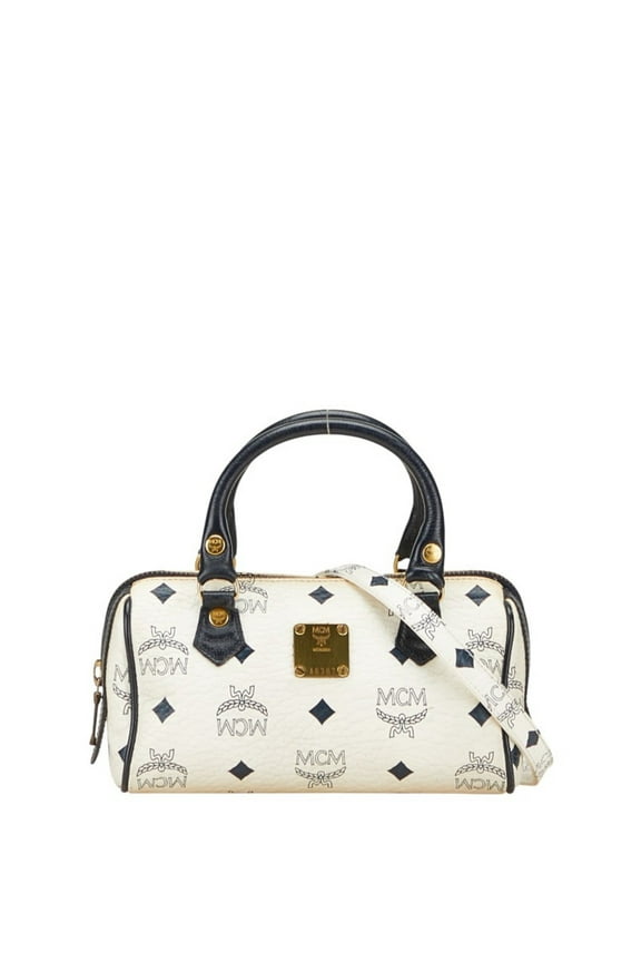 Pre-Owned MCM Visetos Monogram Mini Boston Bag/Shoulder Bag, 2-Way, White/Black... (Good)