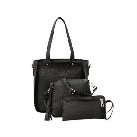 3 Pcs Women Lady PU Leather Handbag Shoulder Bag Tote Purse Messenger (Best Black Leather Tote)